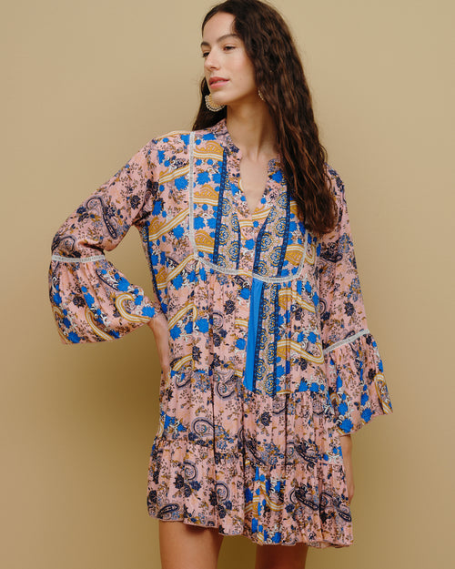 Vestido corto manga 3/4 estampado Soraya