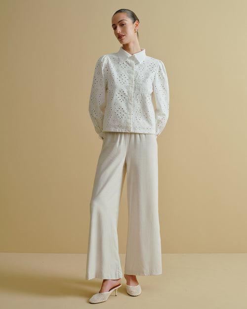 Blusa manga larga con bordado perforado Flora