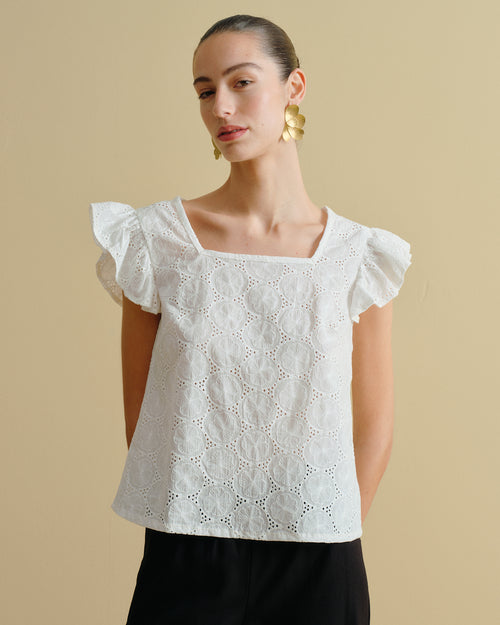 Blusa tela bordada cuello cuadrado Candy