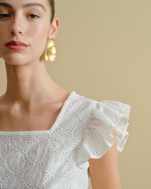 Blusa tela bordada cuello cuadrado Candy Hover