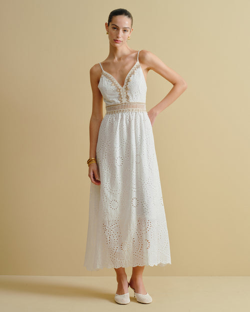 Maxi vestido largo de tela bordada Lia