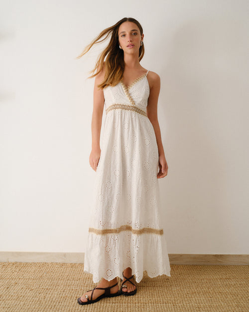 Maxi vestido largo tela bordada Aria