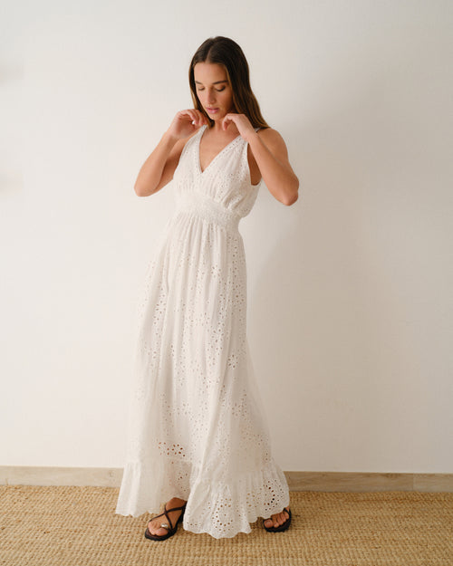 Maxi vestido largo tela bordada Millie Hover