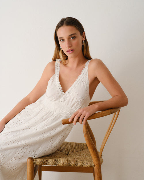 Maxi vestido largo tela bordada Millie