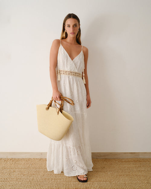 Maxi vestido largo tela bordada Iona