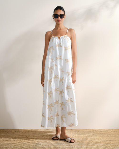 Vestido largo de tirantes con cuentas Amana