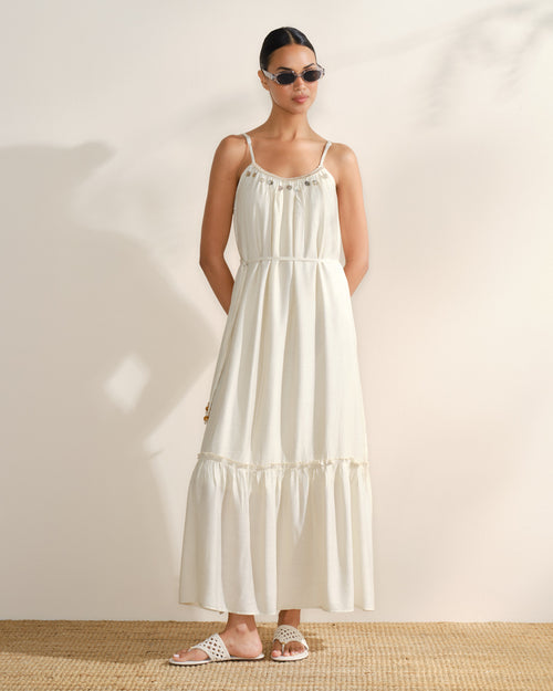 Vestido holgado de tirantes con lino Ailin
