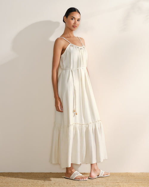Vestido holgado de tirantes con lino Ailin Hover