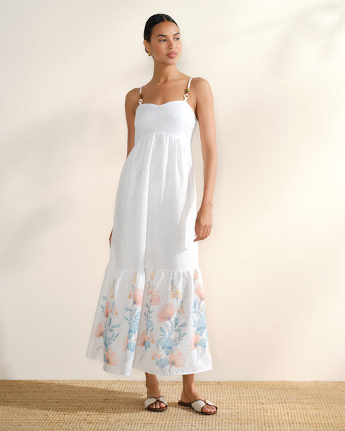 Vestido largo con tirantes de tela bordada Maritza