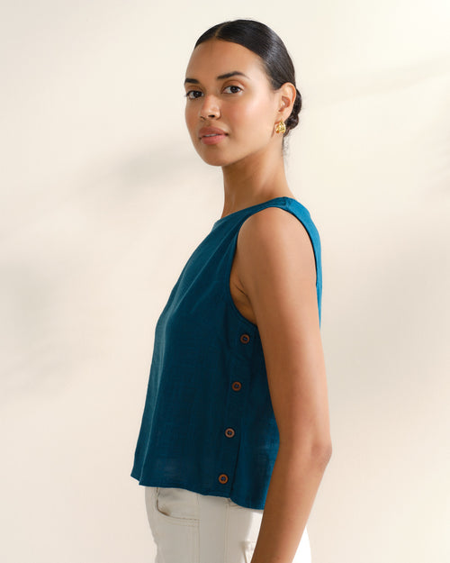 Blusa sin mangas con lino Lirio/2D Hover