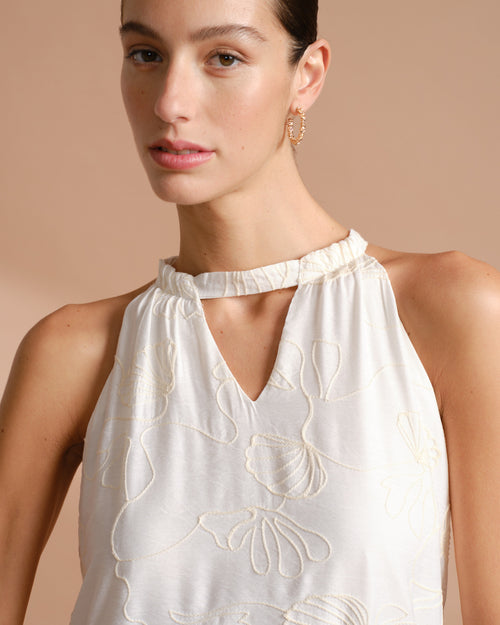 Vestido halter largo en tela bordada Anais Hover