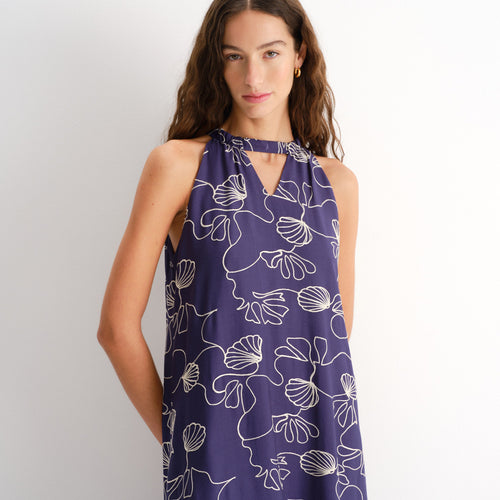 Vestido halter largo en tela bordada Anais