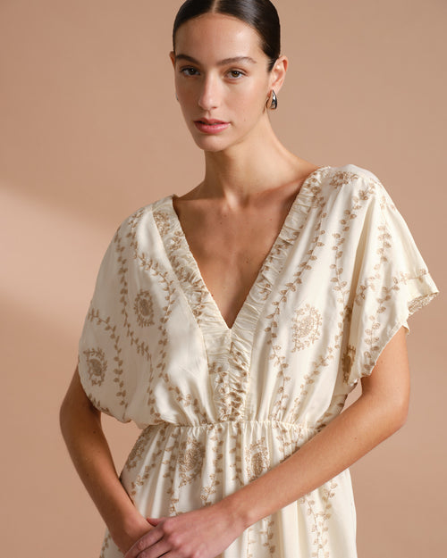 Vestido largo tela bordada Gardenia Hover