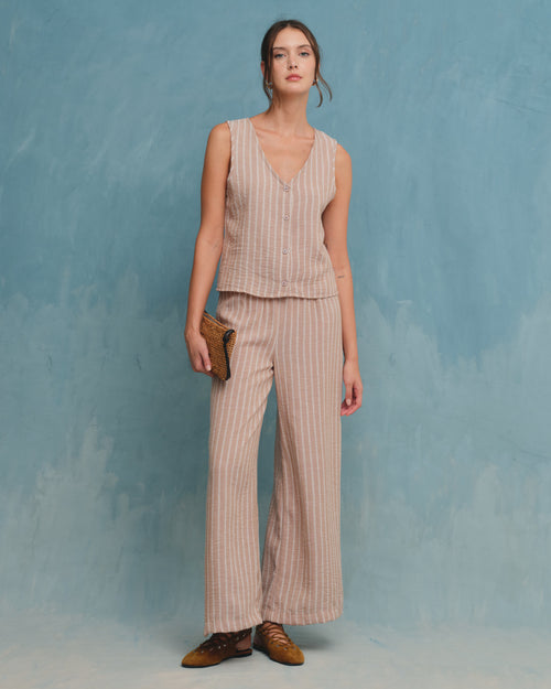 Pantalón con lino corte recto Sahara