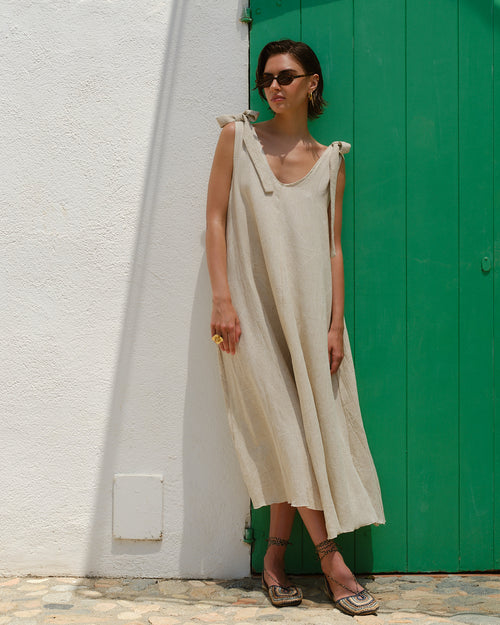 Maxi vestido con lino Amaranta