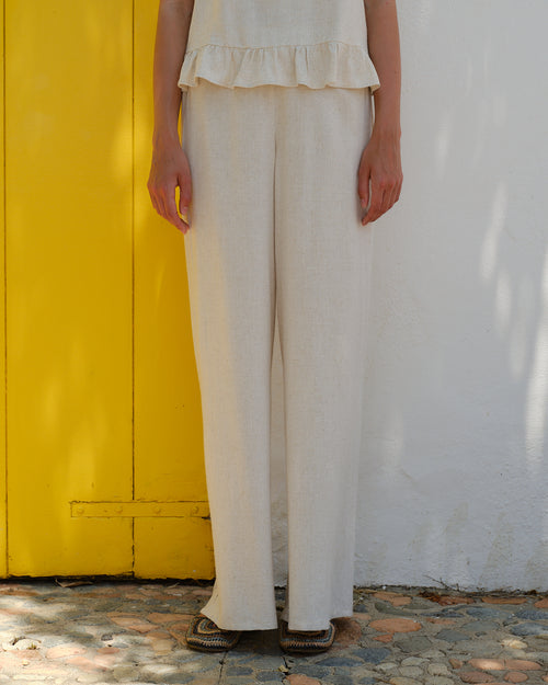 Pantalon con lino corte recto Juliana Hover
