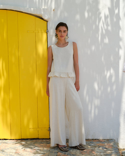 Pantalon con lino corte recto Juliana