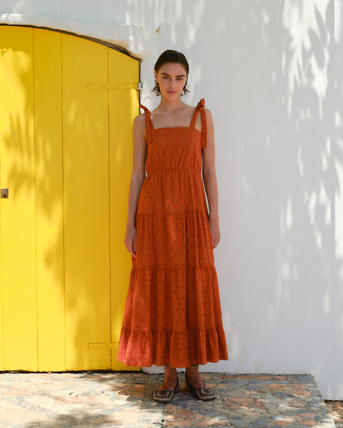 Maxi Vestido largo tela bordada Telma