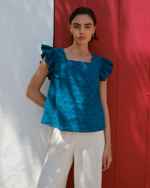 Blusa tela bordada cuello cuadrado Candy