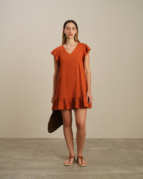 Vestido corto fluido con lino Alba