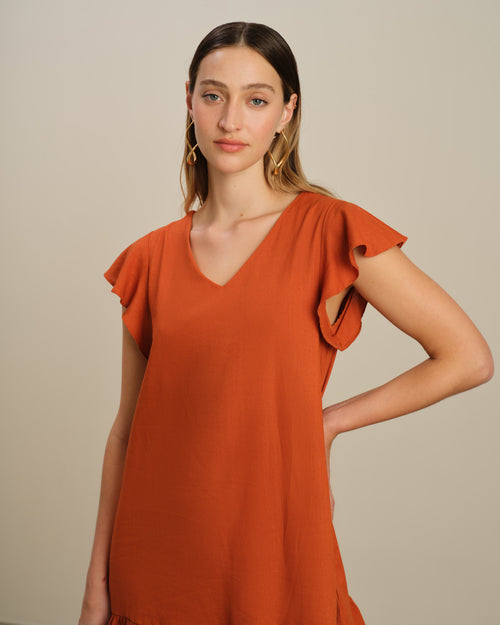 Vestido corto fluido con lino Alba Hover