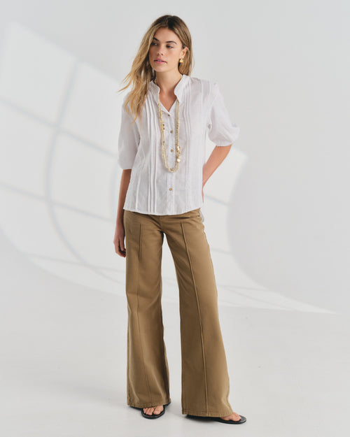 Blusa con lino cuello Mao con alforzas Camila