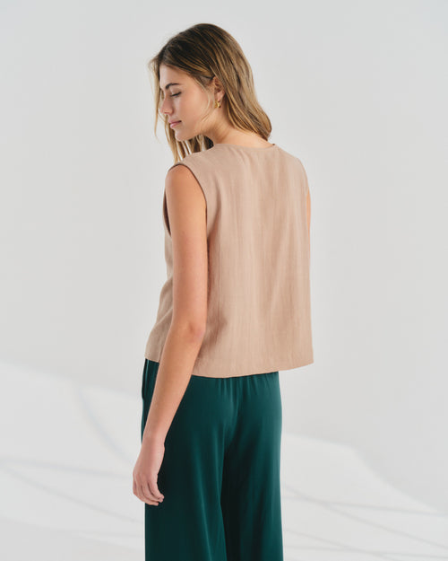 Crop Top sin mangas con lino Viva Hover