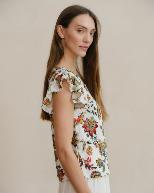 Blusa estampada con lino Candida Hover
