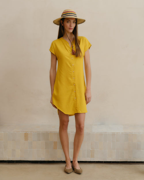 Vestido corto con lino camisero Tara