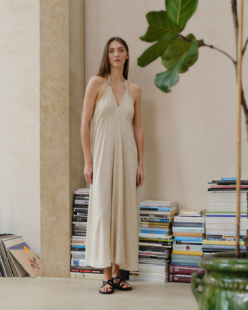 Maxi Vestido halter con lino Tula