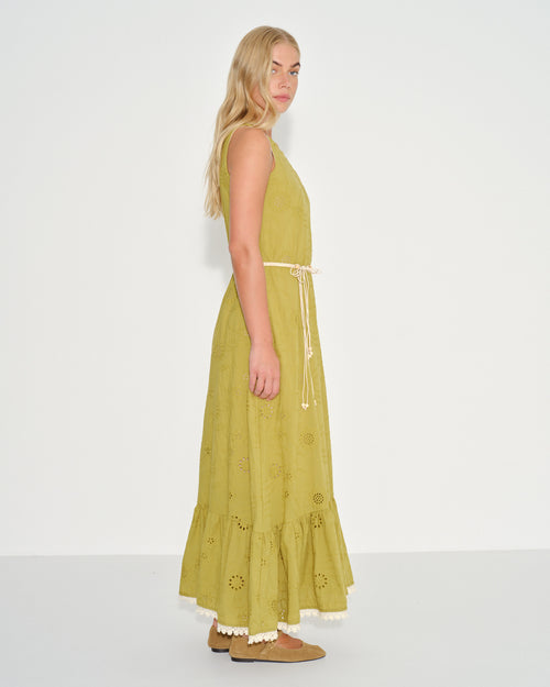 Vestido largo de tela bordada Megan Hover