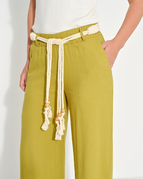 Pantalon con lino y cinturon Majo Hover