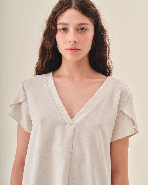 Blusa con lino mangas tulipan Turin Hover