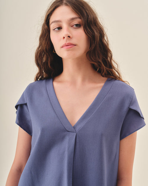 Blusa con lino mangas tulipan Turin Hover