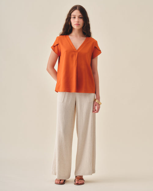 Blusa con lino mangas tulipan Turin