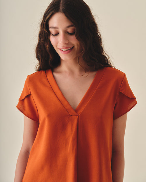 Blusa con lino mangas tulipan Turin Hover