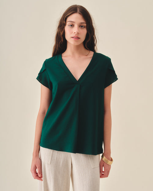 Blusa con lino mangas tulipan Turin