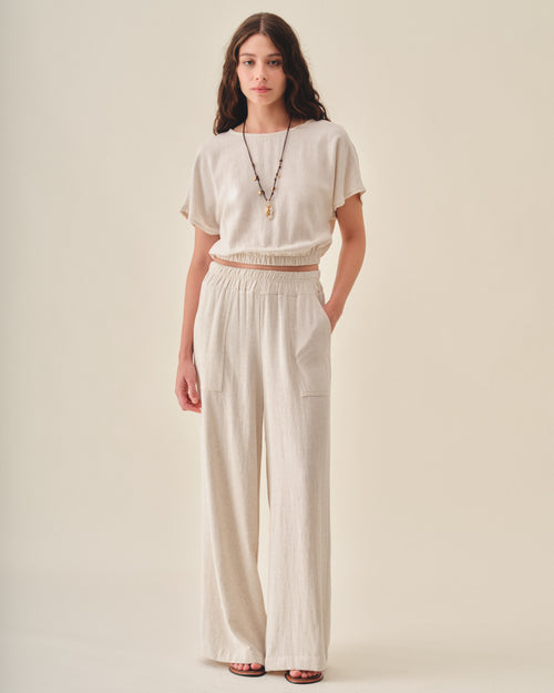 Pantalon con lino corte recto Abu dabi