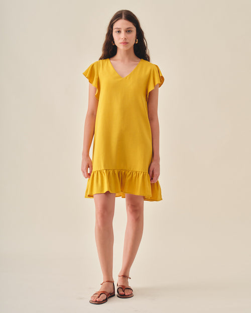 Vestido corto fluido con lino Alba