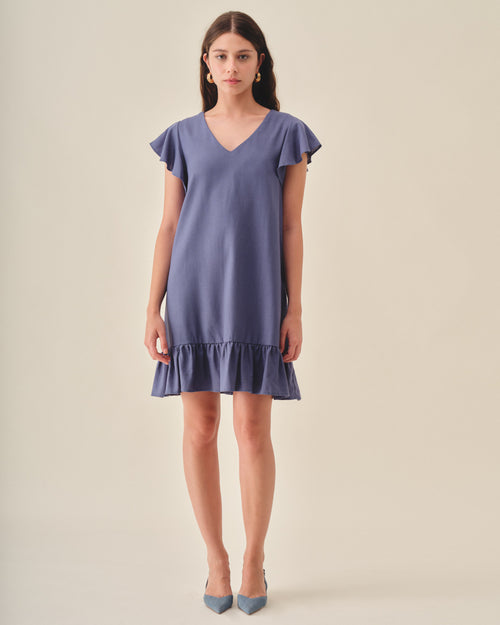 Vestido corto fluido con lino Alba