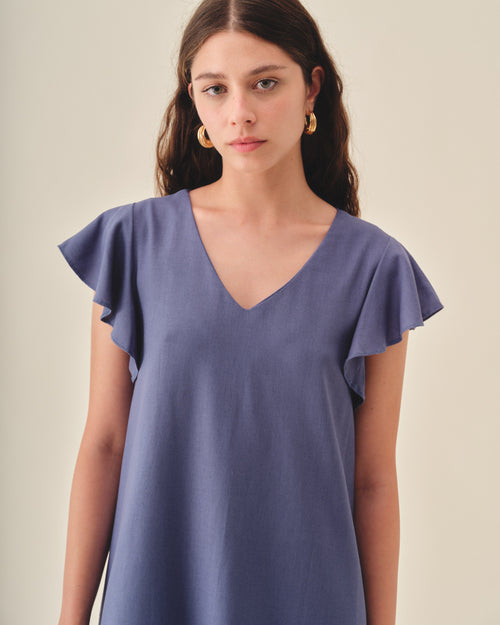 Vestido corto fluido con lino Alba Hover