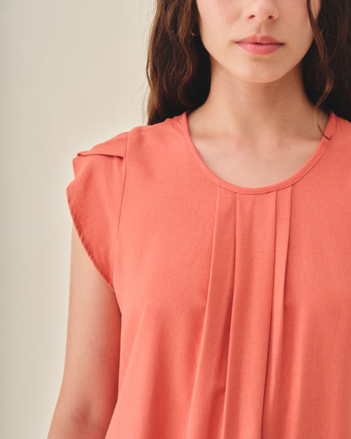 Vestido corto con lino manga tulipan Narcisa Hover