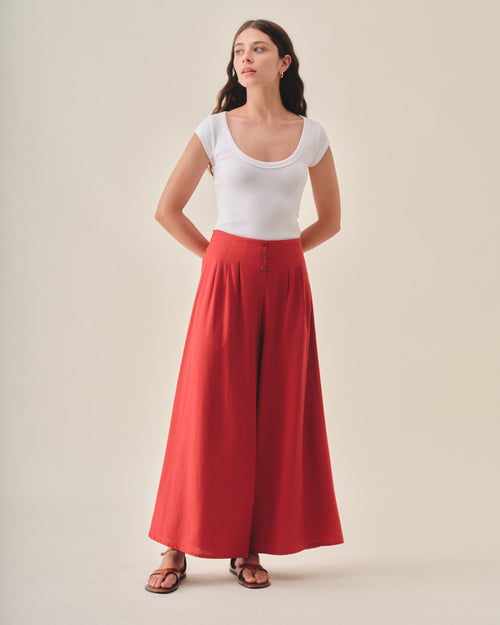 Pantalon con lino y botones Karime