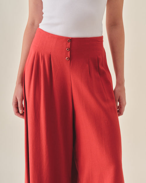 Pantalon con lino y botones Karime Hover