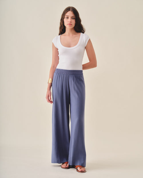 Pantalon con lino corte recto Sahara