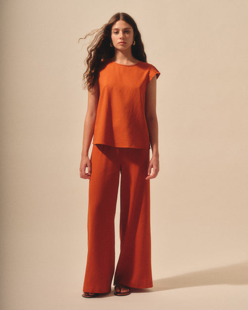 Pantalon con lino corte recto Sahara