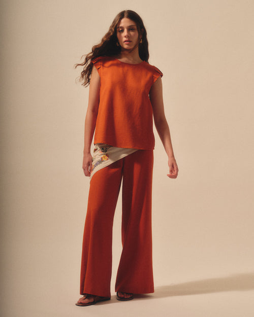 Pantalon con lino corte recto Sahara Hover