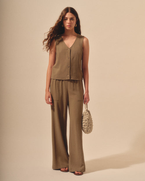 Pantalon con lino corte recto Abu dabi