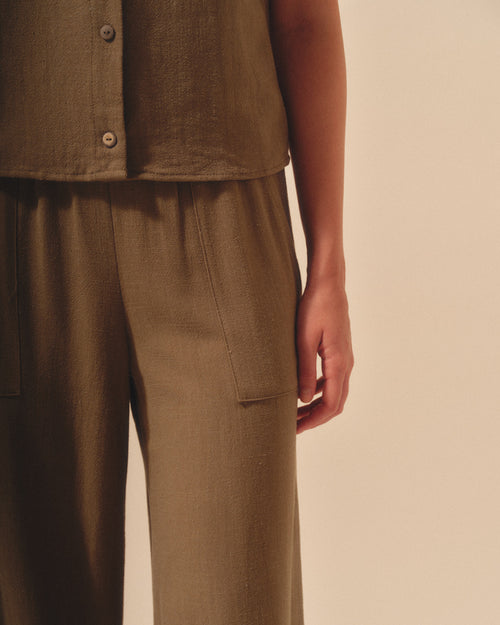 Pantalon con lino corte recto Abu dabi Hover