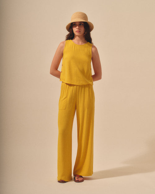 Pantalon con lino corte recto Abu dabi